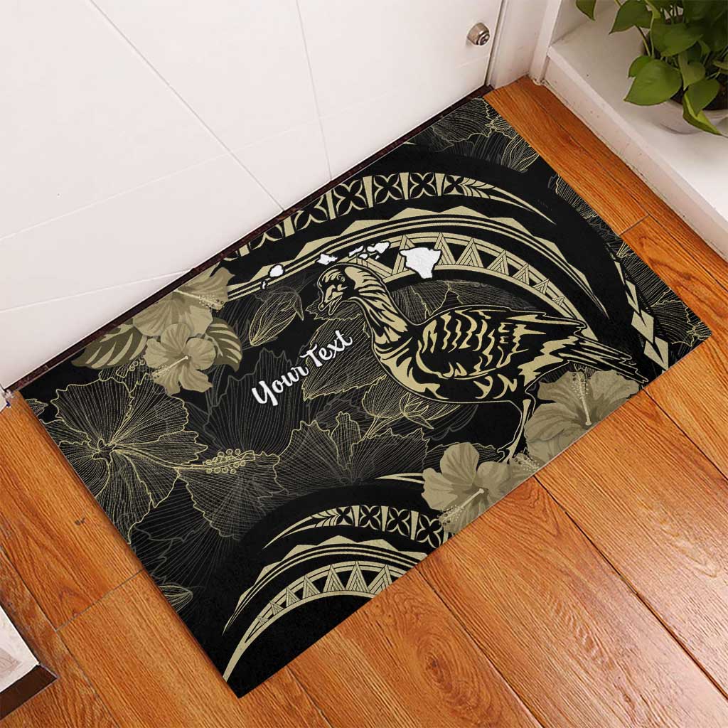 Personalised Hawaii Nene Goose Rubber Doormat Hawaiian Map Hibiscus Polynesian Art - Beige