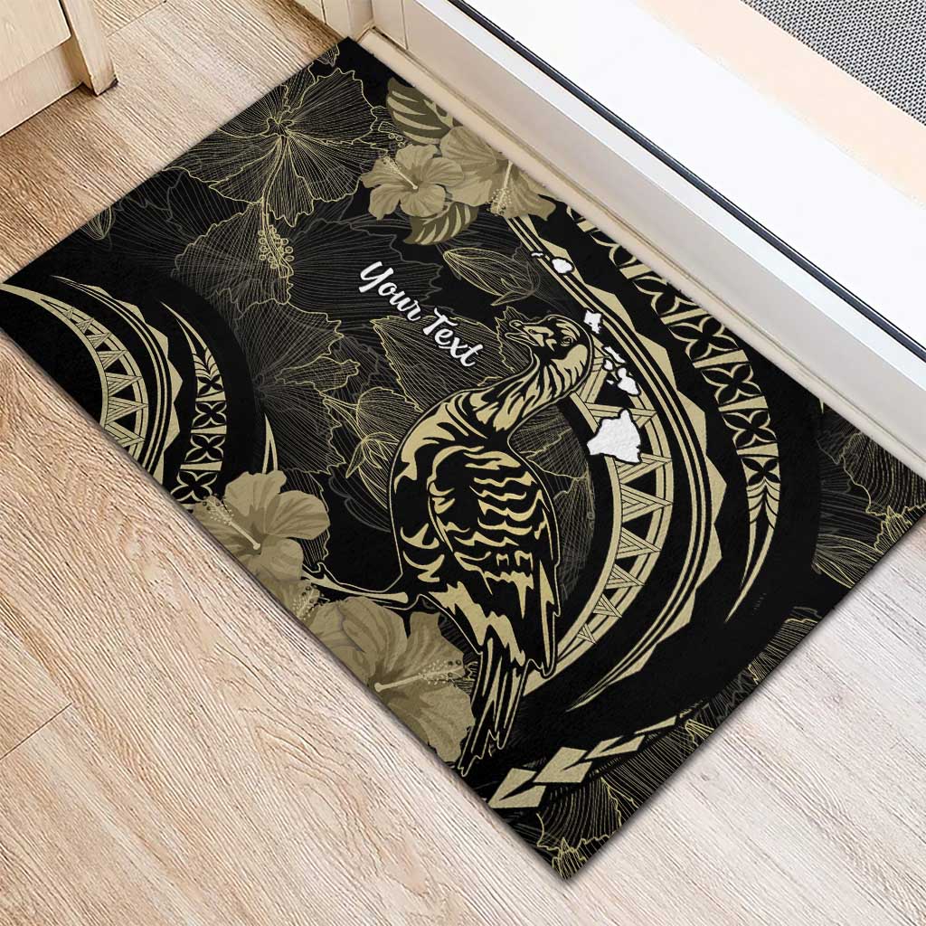 Personalised Hawaii Nene Goose Rubber Doormat Hawaiian Map Hibiscus Polynesian Art - Beige