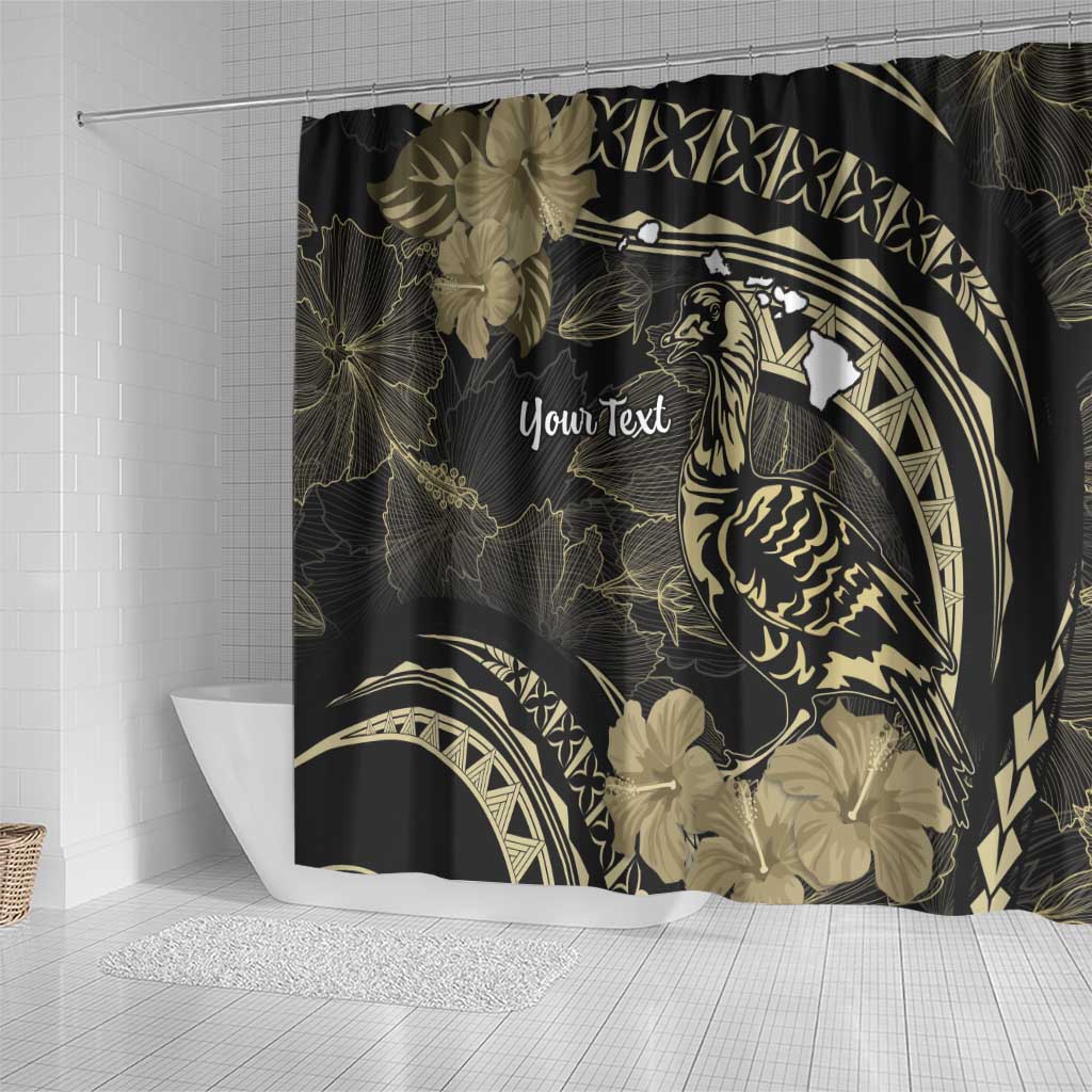 Personalised Hawaii Nene Goose Shower Curtain Hawaiian Map Hibiscus Polynesian Art - Beige