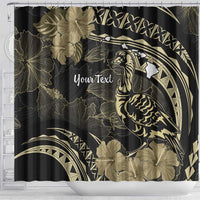 Personalised Hawaii Nene Goose Shower Curtain Hawaiian Map Hibiscus Polynesian Art - Beige