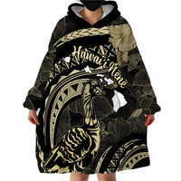 Personalised Hawaii Nene Goose Wearable Blanket Hoodie Hawaiian Map Hibiscus Polynesian Art - Beige
