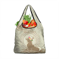 Personalised Hawaii Monk Seal Grocery Bag Polynesian Tattoo With Tropical Flowers - Beige Pastel