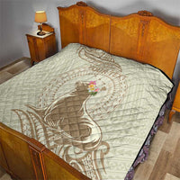 Personalised Hawaii Monk Seal Quilt Polynesian Tattoo With Tropical Flowers - Beige Pastel