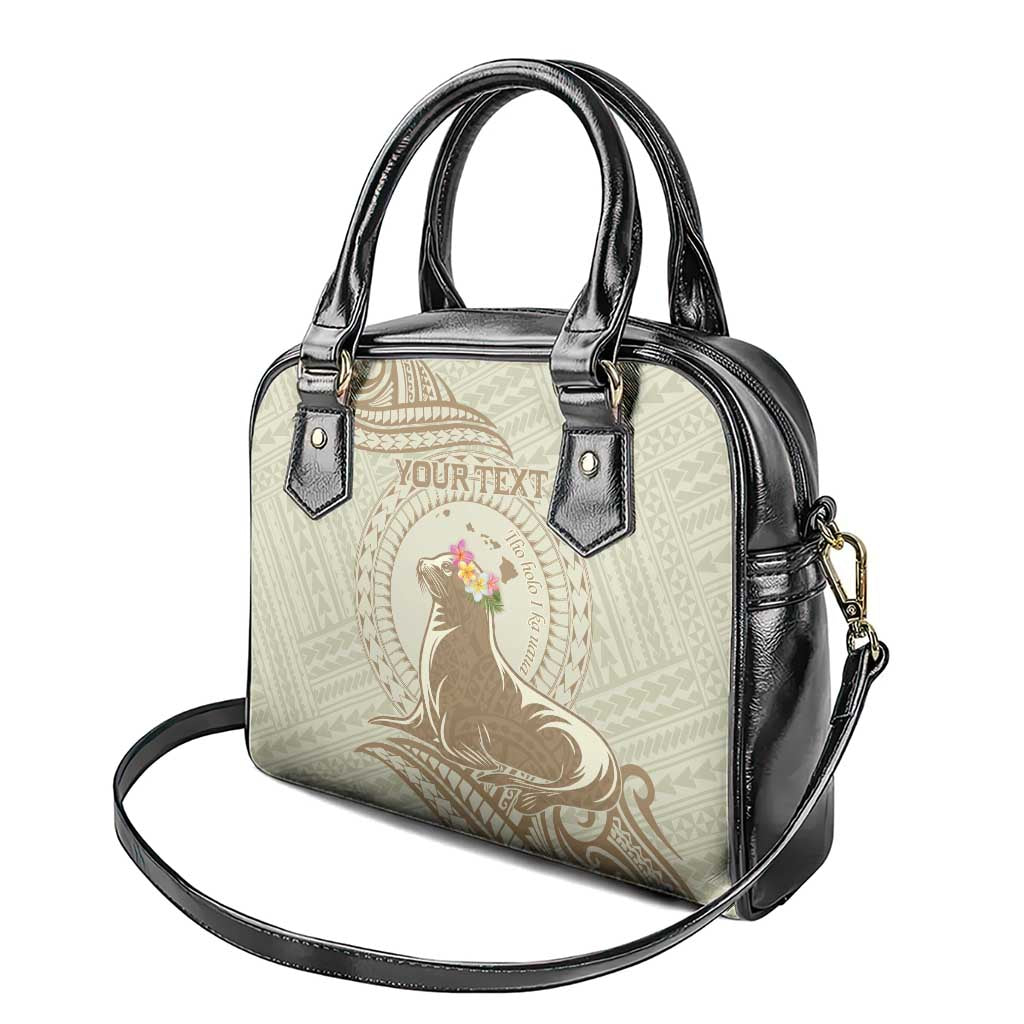Personalised Hawaii Monk Seal Shoulder Handbag Polynesian Tattoo With Tropical Flowers - Beige Pastel