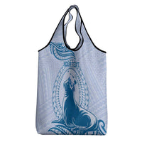 Personalised Hawaii Monk Seal Grocery Bag Polynesian Tattoo With Tropical Flowers - Blue Pastel