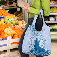 Personalised Hawaii Monk Seal Grocery Bag Polynesian Tattoo With Tropical Flowers - Blue Pastel