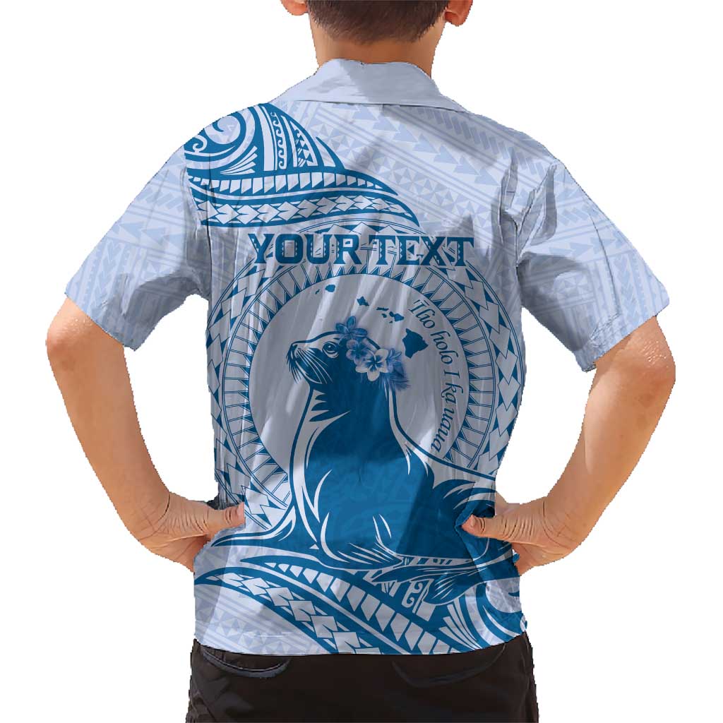 Personalised Hawaii Monk Seal Kid Hawaiian Shirt Polynesian Tattoo With Tropical Flowers - Blue Pastel LT14 - Polynesian Pride