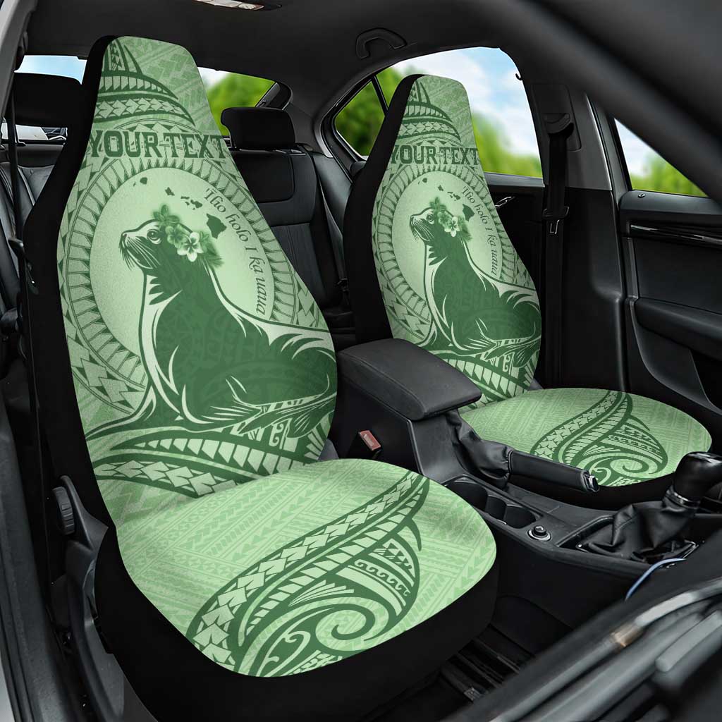 Personalised Hawaii Monk Seal Car Seat Cover Polynesian Tattoo With Tropical Flowers - Green Pastel LT14 One Size Green - Polynesian Pride