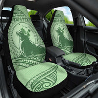 Personalised Hawaii Monk Seal Car Seat Cover Polynesian Tattoo With Tropical Flowers - Green Pastel LT14 One Size Green - Polynesian Pride