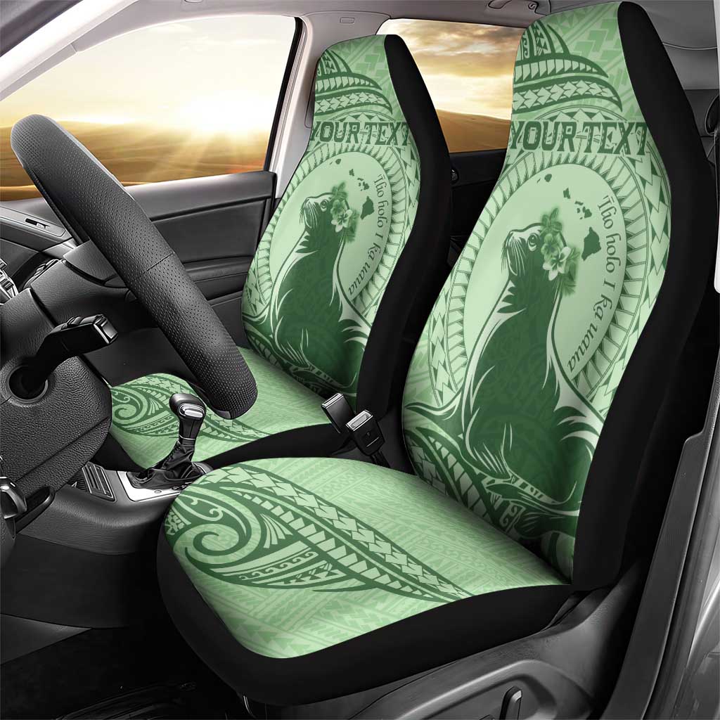 Personalised Hawaii Monk Seal Car Seat Cover Polynesian Tattoo With Tropical Flowers - Green Pastel LT14 - Polynesian Pride