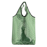 Personalised Hawaii Monk Seal Grocery Bag Polynesian Tattoo With Tropical Flowers - Green Pastel