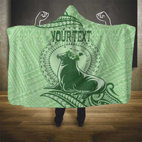 Personalised Hawaii Monk Seal Hooded Blanket Polynesian Tattoo With Tropical Flowers - Green Pastel LT14 - Polynesian Pride