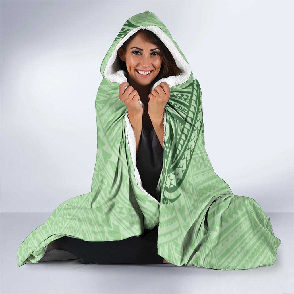 Personalised Hawaii Monk Seal Hooded Blanket Polynesian Tattoo With Tropical Flowers - Green Pastel LT14 - Polynesian Pride