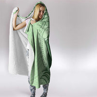 Personalised Hawaii Monk Seal Hooded Blanket Polynesian Tattoo With Tropical Flowers - Green Pastel LT14 - Polynesian Pride