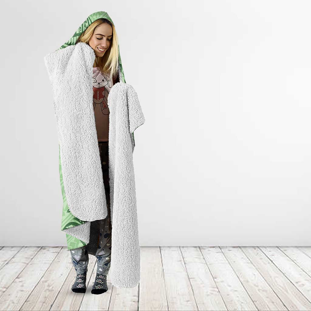 Personalised Hawaii Monk Seal Hooded Blanket Polynesian Tattoo With Tropical Flowers - Green Pastel LT14 - Polynesian Pride