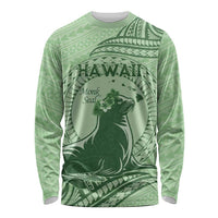 Personalised Hawaii Monk Seal Long Sleeve Shirt Polynesian Tattoo With Tropical Flowers - Green Pastel