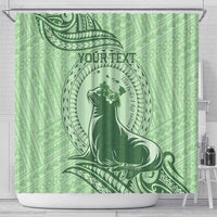 Personalised Hawaii Monk Seal Shower Curtain Polynesian Tattoo With Tropical Flowers - Green Pastel LT14 - Polynesian Pride