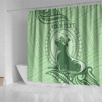 Personalised Hawaii Monk Seal Shower Curtain Polynesian Tattoo With Tropical Flowers - Green Pastel LT14 - Polynesian Pride