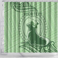 Personalised Hawaii Monk Seal Shower Curtain Polynesian Tattoo With Tropical Flowers - Green Pastel LT14 - Polynesian Pride