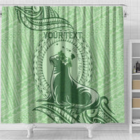 Personalised Hawaii Monk Seal Shower Curtain Polynesian Tattoo With Tropical Flowers - Green Pastel LT14 - Polynesian Pride
