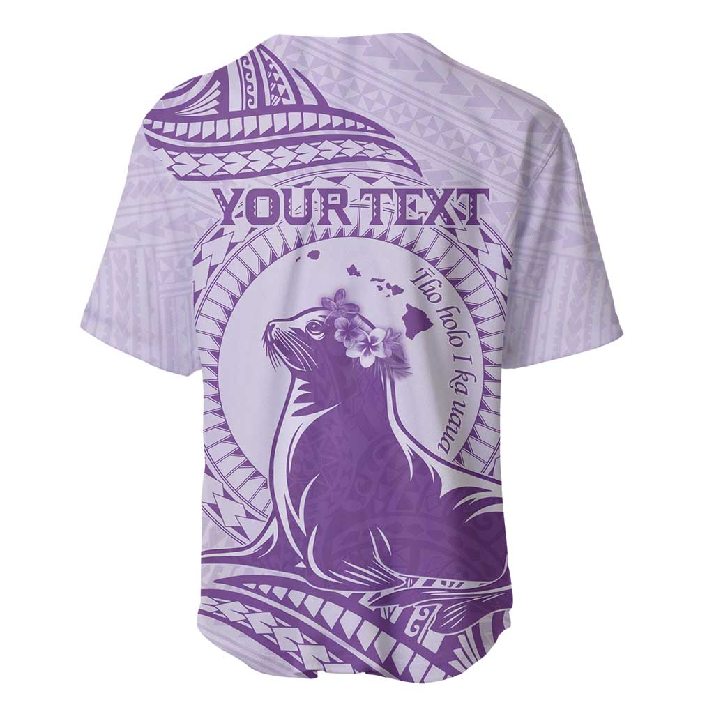 Personalised Hawaii Monk Seal Baseball Jersey Polynesian Tattoo With Tropical Flowers - Purple Pastel LT14 - Polynesian Pride