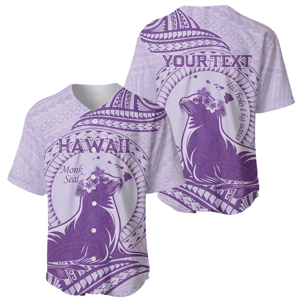 Personalised Hawaii Monk Seal Baseball Jersey Polynesian Tattoo With Tropical Flowers - Purple Pastel LT14 - Polynesian Pride