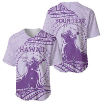 Personalised Hawaii Monk Seal Baseball Jersey Polynesian Tattoo With Tropical Flowers - Purple Pastel LT14 - Polynesian Pride