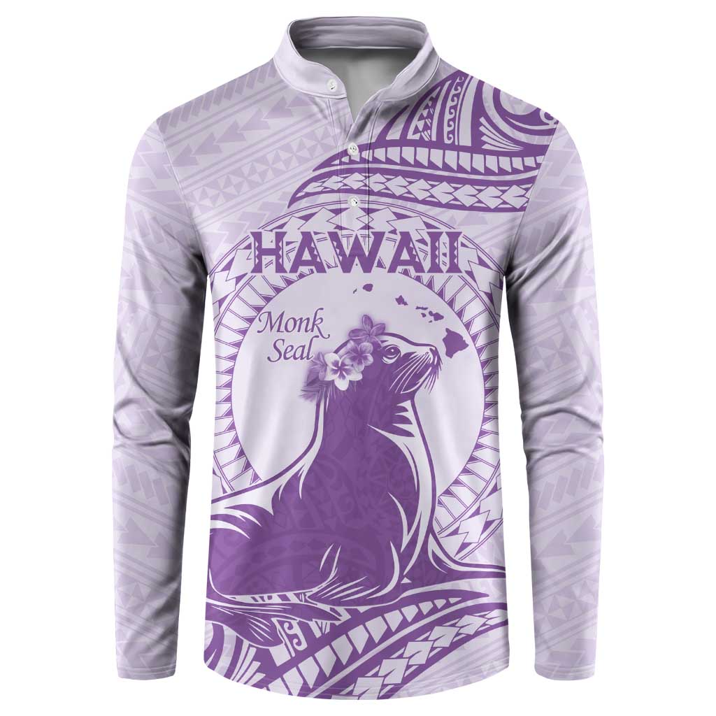 Personalised Hawaii Monk Seal Button Sweatshirt Polynesian Tattoo With Tropical Flowers - Purple Pastel LT14 Purple - Polynesian Pride