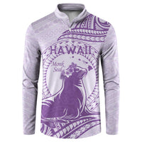 Personalised Hawaii Monk Seal Button Sweatshirt Polynesian Tattoo With Tropical Flowers - Purple Pastel LT14 Purple - Polynesian Pride