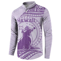 Personalised Hawaii Monk Seal Button Sweatshirt Polynesian Tattoo With Tropical Flowers - Purple Pastel LT14 - Polynesian Pride