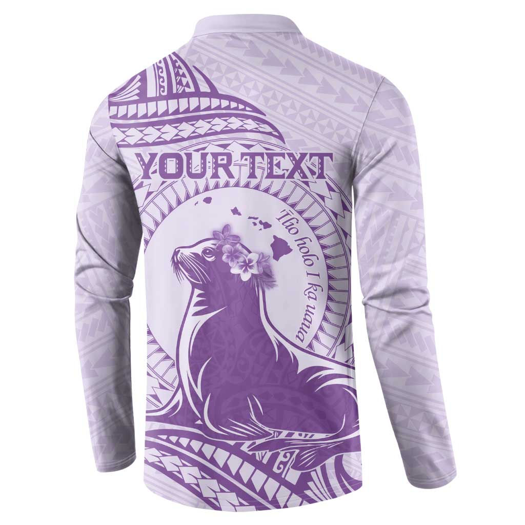 Personalised Hawaii Monk Seal Button Sweatshirt Polynesian Tattoo With Tropical Flowers - Purple Pastel LT14 - Polynesian Pride