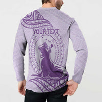 Personalised Hawaii Monk Seal Button Sweatshirt Polynesian Tattoo With Tropical Flowers - Purple Pastel LT14 - Polynesian Pride