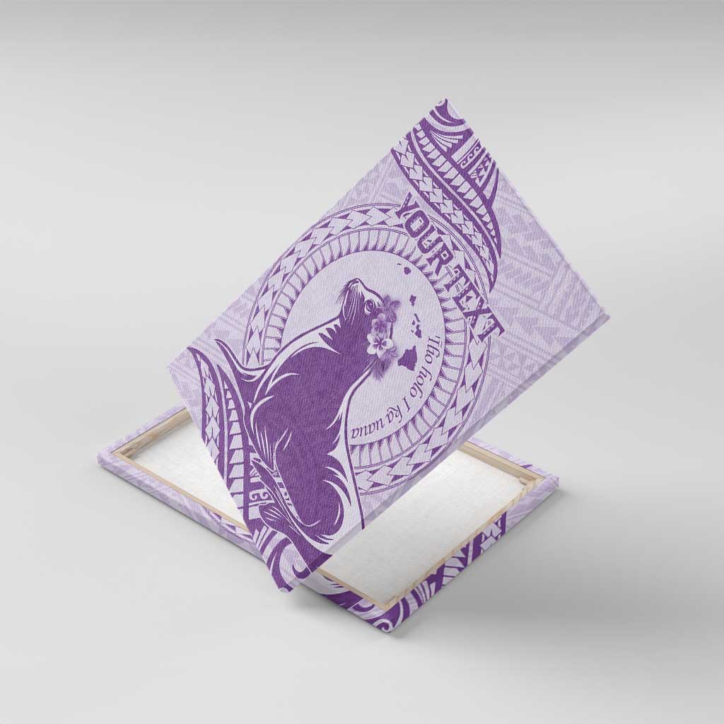 Personalised Hawaii Monk Seal Canvas Wall Art Polynesian Tattoo With Tropical Flowers - Purple Pastel