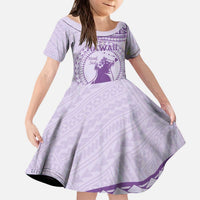 Personalised Hawaii Monk Seal Kid Short Sleeve Dress Polynesian Tattoo With Tropical Flowers - Purple Pastel LT14 KID Purple - Polynesian Pride