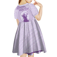 Personalised Hawaii Monk Seal Kid Short Sleeve Dress Polynesian Tattoo With Tropical Flowers - Purple Pastel LT14 - Polynesian Pride
