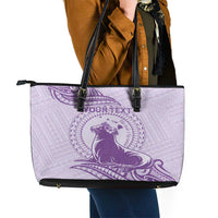 Personalised Hawaii Monk Seal Leather Tote Bag Polynesian Tattoo With Tropical Flowers - Purple Pastel LT14 - Polynesian Pride