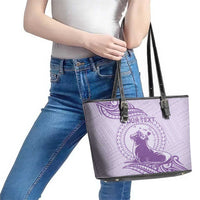 Personalised Hawaii Monk Seal Leather Tote Bag Polynesian Tattoo With Tropical Flowers - Purple Pastel LT14 - Polynesian Pride