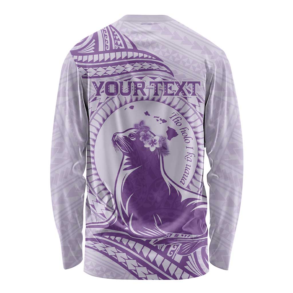 Personalised Hawaii Monk Seal Long Sleeve Shirt Polynesian Tattoo With Tropical Flowers - Purple Pastel