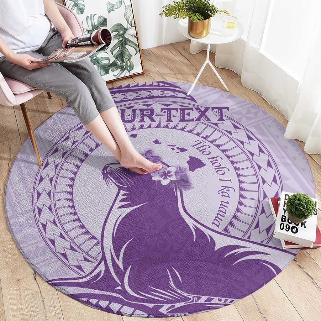 Personalised Hawaii Monk Seal Round Carpet Polynesian Tattoo With Tropical Flowers - Purple Pastel LT14 - Polynesian Pride