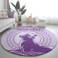 Personalised Hawaii Monk Seal Round Carpet Polynesian Tattoo With Tropical Flowers - Purple Pastel LT14 - Polynesian Pride