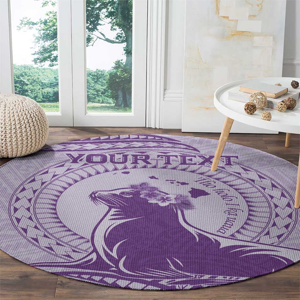 Personalised Hawaii Monk Seal Round Carpet Polynesian Tattoo With Tropical Flowers - Purple Pastel LT14 - Polynesian Pride