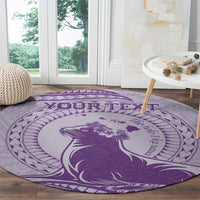 Personalised Hawaii Monk Seal Round Carpet Polynesian Tattoo With Tropical Flowers - Purple Pastel LT14 - Polynesian Pride