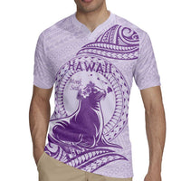 Personalised Hawaii Monk Seal Rugby Jersey Polynesian Tattoo With Tropical Flowers - Purple Pastel