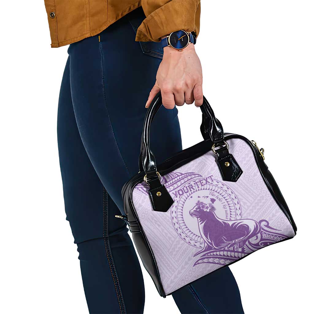 Personalised Hawaii Monk Seal Shoulder Handbag Polynesian Tattoo With Tropical Flowers - Purple Pastel