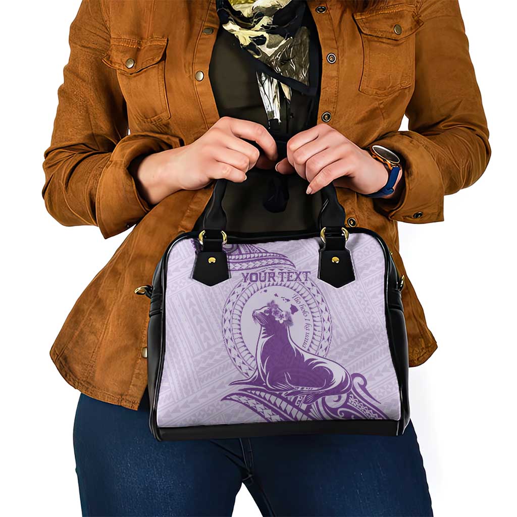 Personalised Hawaii Monk Seal Shoulder Handbag Polynesian Tattoo With Tropical Flowers - Purple Pastel