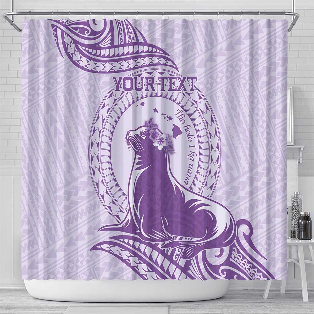 Personalised Hawaii Monk Seal Shower Curtain Polynesian Tattoo With Tropical Flowers - Purple Pastel LT14 - Polynesian Pride