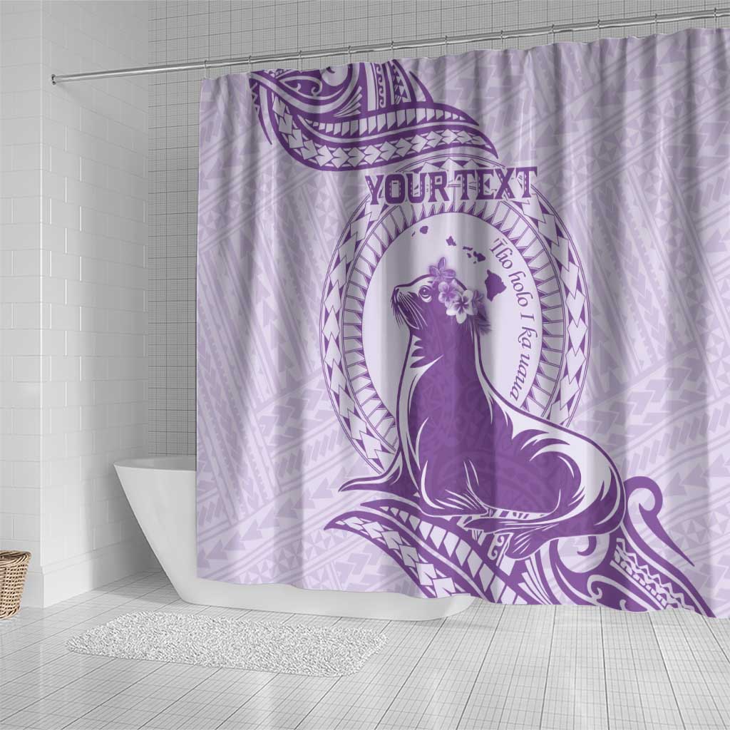 Personalised Hawaii Monk Seal Shower Curtain Polynesian Tattoo With Tropical Flowers - Purple Pastel LT14 - Polynesian Pride