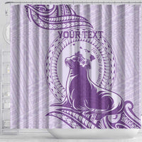 Personalised Hawaii Monk Seal Shower Curtain Polynesian Tattoo With Tropical Flowers - Purple Pastel LT14 - Polynesian Pride