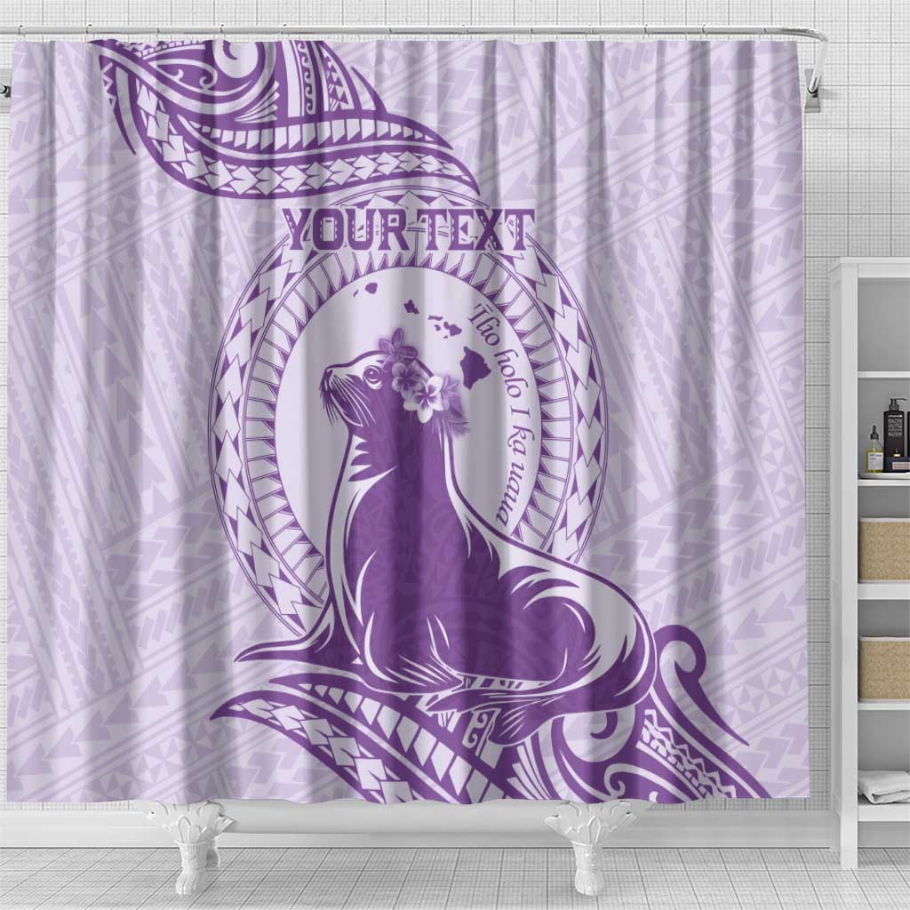 Personalised Hawaii Monk Seal Shower Curtain Polynesian Tattoo With Tropical Flowers - Purple Pastel LT14 - Polynesian Pride