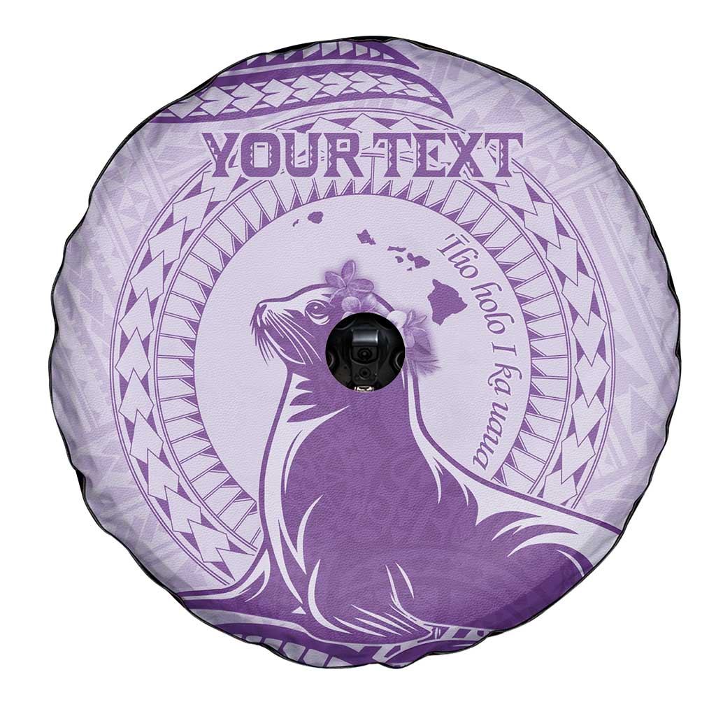 Personalised Hawaii Monk Seal Spare Tire Cover Polynesian Tattoo With Tropical Flowers - Purple Pastel